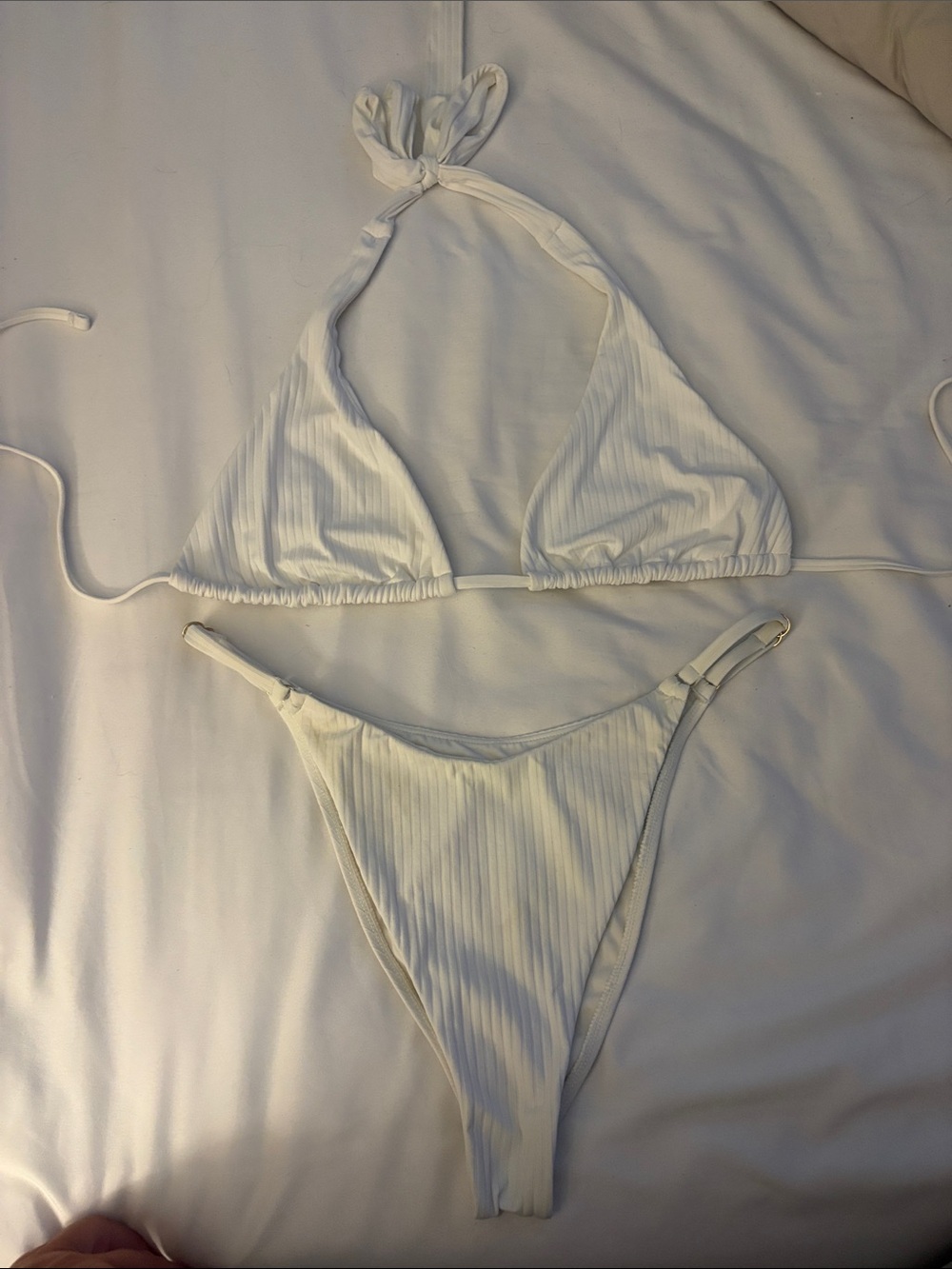 Ribbed White Triangle Bikini Set